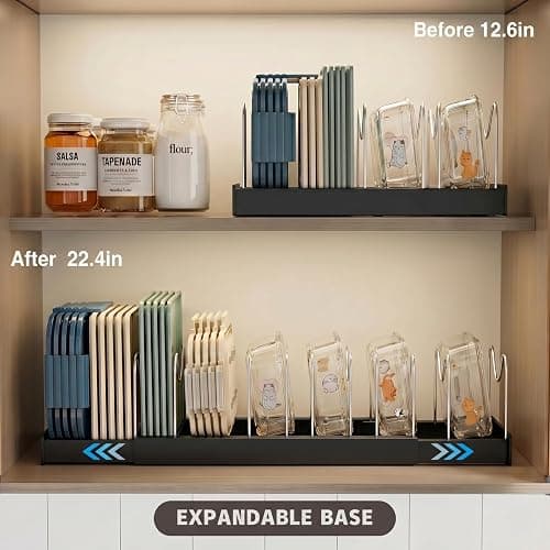 Magheo 2 Pack Expandable Food Storage Container Lid Organizers, 22" Pots and Pans Organizer Under Cabinet with 9 Adjustable Dividers Pot and Pan Lid Holders Rack Inside Cabinet(Black) thumbnail 3