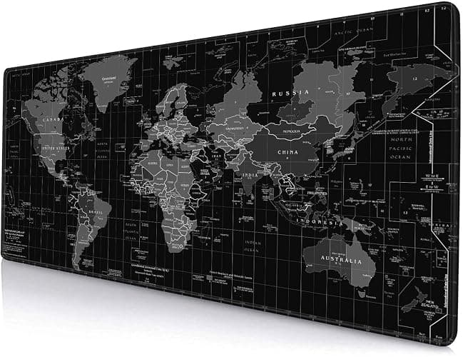 SANWUMIAN Large Gaming Mouse Pad with Stitched Edges, Desk Mat Extended Keyboard Pad, Non-Slip Rubber Base Desk Pad for Laptop, Office, Home, 31.5X11.8 inch Black World Map - Image 1