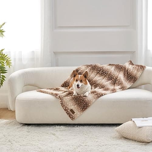 COZY KISS Soft Faux Fur Blanket for Woman Sofa Bed Couch, Liquid Pee Proof Throw for Large Dog or Cat, Waterproof Pet Blanket, Reversible Washable Plush, Double Sided, 50x60 in, Brown Deer Print - Brown Deer - Throw (50"x60") thumbnail 7