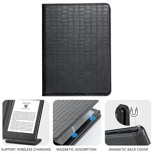 CoBak Case for 6" E-Reader - PU Leather Smart Cover with Auto Sleep/Wake & Hand Strap, not Compatible with Kobo Clara, Croco Black thumbnail 2