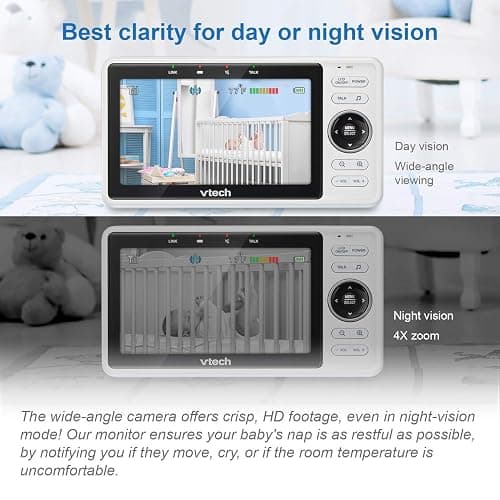 VTech Upgraded Smart WiFi Baby Monitor VM901, 5-inch 720p Display, 1080p Camera, HD NightVision, Fully Remote Pan Tilt Zoom, 2-Way Talk, Free Smart Phone App, Works with iOS, Android thumbnail 6