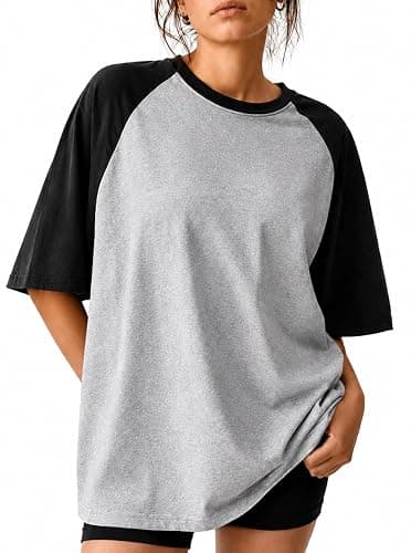 Remidoo Oversized Tshirts for Women Raglan Baseball Shirts Color Block Tops | Short Sleeve, Loose Fit, Baggy, Casual, Vintage, Crew Neck, Boxy, Basic, Cute, Band Tees, Tomboy, Summer, Streetwear thumbnail 5