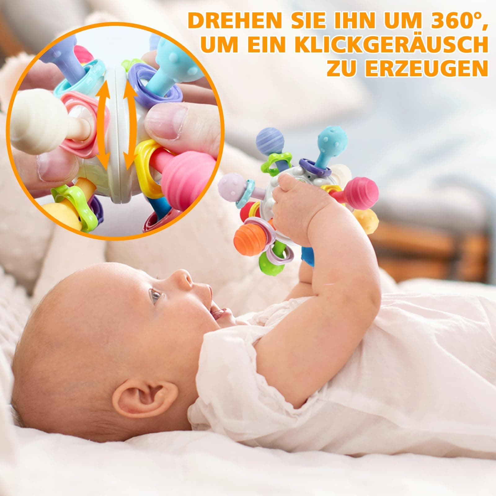 Montessori Teething Toy for Babies from 3 Months and Over 3 Months Sensory Rattle, Grab Ball, Silicone Baby Toy, Montessori Motor Skills Toy, Baby Gift from 0/6/9 Months - 1 Year thumbnail 3