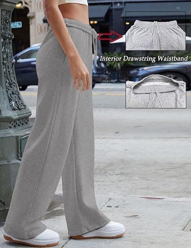 HeSaYep Women's Wide Leg Sweatpants 2025 Trendy Interior Drawstring Baggy Sweatpants High Waisted Casual Trousers Jogger Pant thumbnail 2