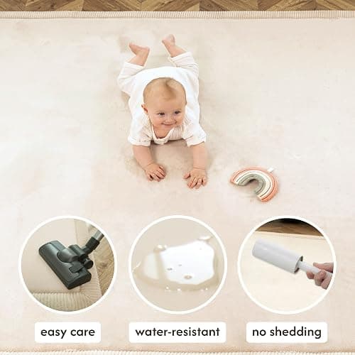 Hakuna Matte Premium Large Coral Velvet Baby Play Mat 280x200x2.5cm Beige | High-Density high-density foamArea Rug – Stylish Playmat for Floor with Non-Slip Backing for Crawling, Soft Play & Tummy Time thumbnail 3