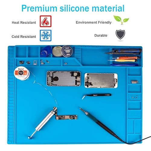 Kaisi Large Soldering Mat Heat Resistant,Silicone work mat,Magnetic solder mat,Electronic Solder Pad with Anti Static Wrist Strap for Soldering Station,Phone,Laptop,Tablet,Watch Repair(Blue) thumbnail 5