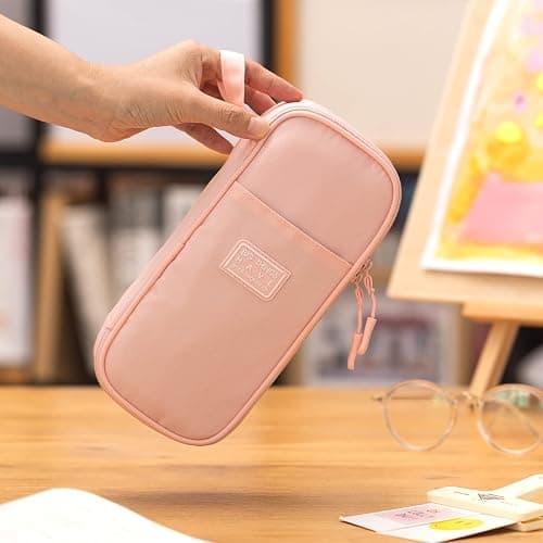 CICIMELON Durable Pencil Case Big Storage Pen Pouch Bag for School Supplies Office College Teen Girls Adults, Pink | Pen Pouch Bag, for School Supplies, Office, College, Adults, Pink thumbnail 6