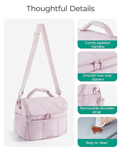 BAGSMART Insulated Lunch Bags for Women, Cute Quilted Lunch Box, Lightweight Puffy Padded Waterproof Lunch Tote, Reusable Lunch Cooler for Work Picnic Travel, Leopard thumbnail 6