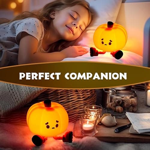 Dylviw Pumpkin Night Light, Cute LED Lamp, Silicone Dimmable Nursery Nightlight for Kids, Silicone Rechargeable Bedside Touch Lamp, Funny Office Desk and Halloween Decor for Woman and Kids thumbnail 6