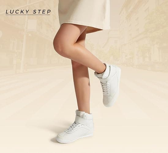 LUCKY STEP Women's High Top Sneakers Hook and Loop Lace Up Fashion Basketball Ankle Boots Skate Tennis Shoes Walking Casual Shoes thumbnail 3