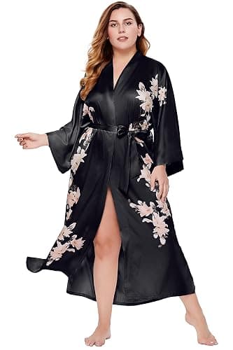 BABEYOND Kimono Robe Cover up with Box Long Floral Satin Sleepwear Silky Bathrobe Bachelorette Robe thumbnail 4