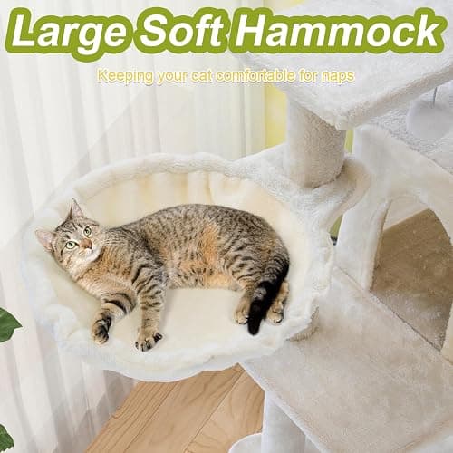Cat Tree Tower with Metal Frame Hammock, 40'' Cat Trees for Indoor Cats Large Adult, Cat Towers with Scratching Post, Cats Condo Furniture with Cloud Top Perch, Cats Climbing Tower for Kittens(White) thumbnail 6