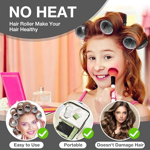 Hair Rollers for Women, Rollers Hair Curlers, 24 Pcs in 4 Sizes(60/48/36/25 Mm) with 40 Stainless Steel Clips, Self Grip Holding Rollers for Hair, Long, Medium, Short, Storage Bag, Comb thumbnail 6