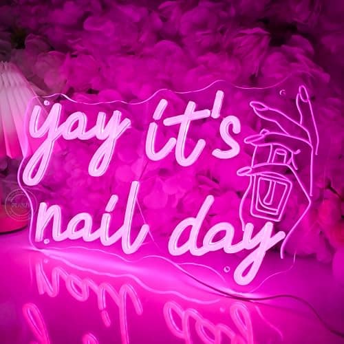 Planzo Yay It’s Nail Day Neon Sign Nail Tech Spa Salon Studio Beauty Business Stores Logo Barber Shops LED Wall Sign Girl Bedroom Neon Light Wall Decor Lady Birthday Christmas Gift 5V USB 15.75" Pink thumbnail 4