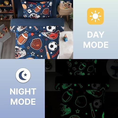 Wink Deer Twin Comforter Set for Boys-5 Pieces Sports Ball Games Glow in The Dark Twin Bedding Sets for Kids, Ultra Soft Bed in A Bag with Sheets thumbnail 4