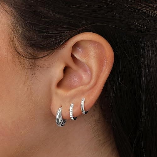 Poxtex Small Sterling Silver Huggie Hoop Earrings Set for Women, Hypoallergenic 14K Gold Plated Hoops Stacks for Multiple Piercings, Dainty Cute Mini Lightweight Cartilage Studs Trendy Jewelry Gift thumbnail 8