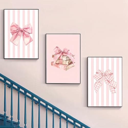 3pcs Pink Bow Canvas Wall Art Coquette Academic Style Girl Reading Poster Print Fashion Pink Book Poster Picture Painting Girl's Room College Dorm Bedroom Living Room Library Aesthetic Design Wall Decor（12×18in Unframed） thumbnail 4