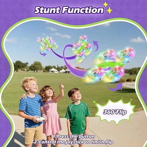 FUNPX LED RC Drone for Kids 6+, Christmas Birthday Gift for Boys & Girls with Remote Batteries, 360° Flips, 3 Speed Modes, 45 Min Flight Indoor and Outdoor Flying Toy - Green Purple thumbnail 7