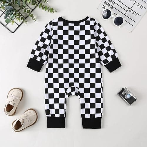 Karuedoo Newborn Baby Boy Girl Clothes Checkered Long Sleeve Zipper Romper Jumpsuit One Piece Bodysuit Fall Winter Outfit thumbnail 3