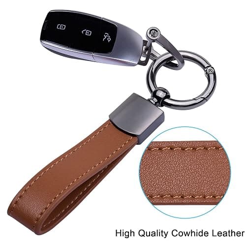 Wisdompro Genuine Leather Car Keychain, Universal Heavy Duty Key Fob Keychain Leather Key Chain Holder for Men and Women thumbnail 2