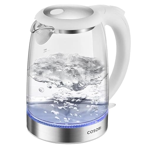 Cosori Electric Kettle, No Plastic Filter & Spout, Tea Kettle & Hot Water Boiler For Coffee & Tea, Water Heater & Teapot, Automatic Shut Off, Borosilicate glass, White, 1.7L/1500W - Image 1