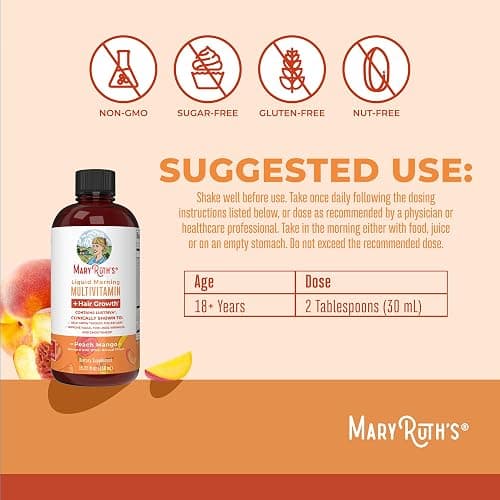 MaryRuth Organics Liquid Multivitamin+Hair Growth | Biotin 10000mcg | Lustriva Hair Growth Supplement | Clinically Tested in Women for Thicker Hair&Facial Wrinkle | Skin Care | Ages 18+ | 15.22 Fl Oz thumbnail 3
