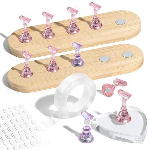 Modelones Nail Stand, Wider Display Base for Press Ons Nail Tips Holders | Heart Display Base Standard Pinky Nail Stands for False Nail Tips Practice Painting 100PCS Adhesive Double-sided Tape - Image 1