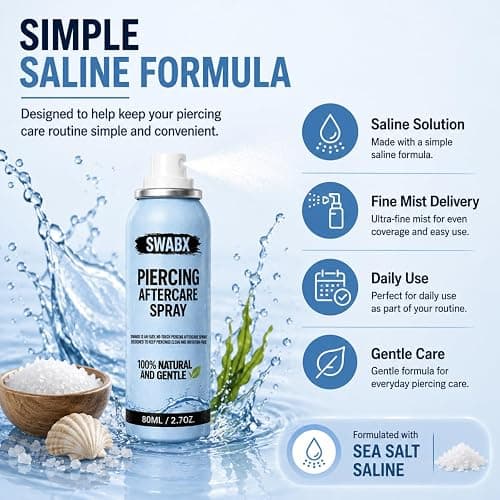 SWABX Piercing Aftercare Saline Spray 80ml – Fine Mist Sea Salt Spray for Ear, Nose & Body Piercings – Gentle Daily Care thumbnail 3