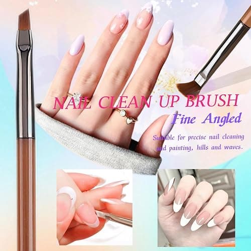 5Pcs Nail Art Liner Brushes, Liner Brush for Nails Gel, Thin Nail Art Brush, Sizes 7/9/11/15/25 mm, 3Pcs Nail Art Clean Up Brushes for Nail Design Painting DIY and Clean Polish Mistake On The Cuticles thumbnail 4