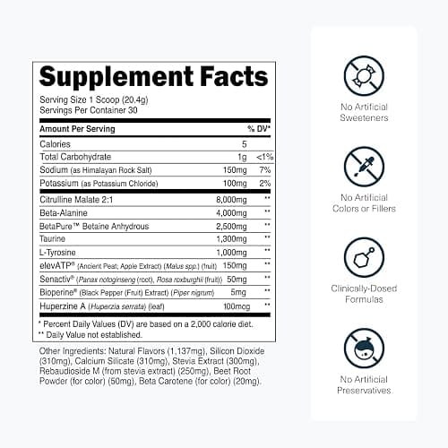 Transparent Labs Stim-Free Pre-Workout - Caffeine & Stim Free Pre Workout Powder for Men and Women with Beta Alanine Powder, Citrulline Malate, & elevATP - 30 Servings, Tropical Punch thumbnail 3