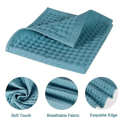 vfaejll 100% Cotton Kitchen Towels Set,Waffle Weave Kitchen Dish Cloth,Super Absorbent Kitchen Dish Towels for Drying Dishes 13x13 Inches Dish Rags for Washing Dishes 6 Pack Mixed Color,Hand Towels - 6Pack thumbnail 4