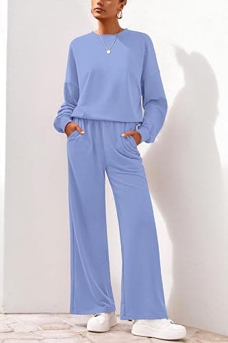 PRETTYGARDEN Women 2 Piece Outfits 2025 Fall Sweatsuits Crewneck Sweatshirt Wide Leg Sweatpants Lounge Sets Tracksuit thumbnail 2