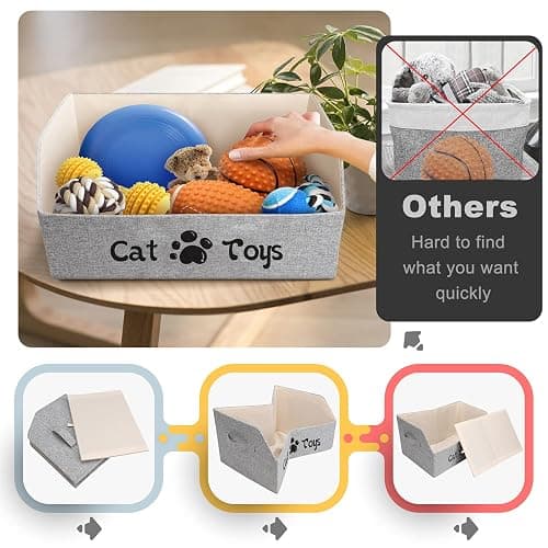 LOVSTORAGE 2X Thicker Large Cat Toy Bin Collapsible Cat Toy Box Sturdy Cat Toy Basket Kitten Toy Storage Bed for Organizing Cat Toys Treats Clothes and Accessories (Grey) thumbnail 4