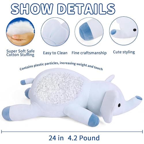 WeBingo Weighted Stuffed Animals, 24" Weighted Elephant Plush Toy 4.2 Lb Soft Pillow Cute Giant Plushie Gifts for Kids & Adults(Elephant) thumbnail 3
