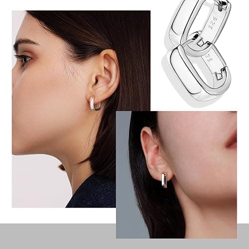 925 Sterling Silver Earrings Small Chunky Silver Earrings for Women Trendy Small Hoop Earrings Silver Hypoallergenic Earrings Small Thick Huggie Hoops Earrings for Jewelry Gifts thumbnail 3