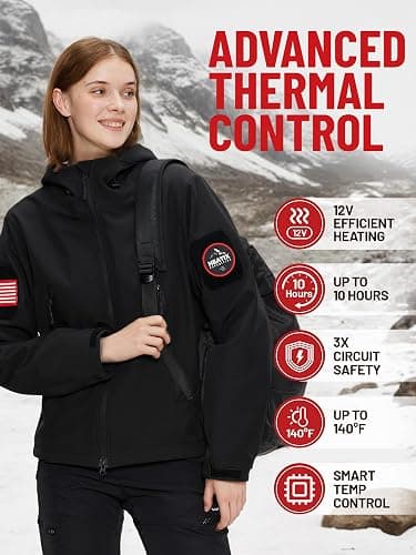 Heated Jacket for women with 12V Battery Pack - 5 Heat Zones Soft shell Electric Heated Coat for Outdoor Hiking & Recreation thumbnail 5