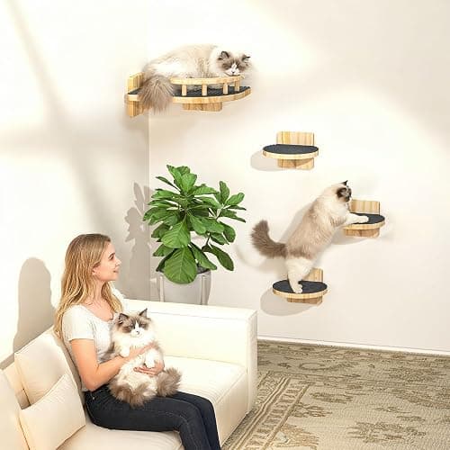 XiaZ Cat Wall Shelves, Corner Cat Shelf with 3 Wide Perch Steps, Kitty Wall Climber Wooden Furniture up to 25lbs, Modern Floating Cats Stairs for Indoor Sleeping, Playing, Climbing thumbnail 6