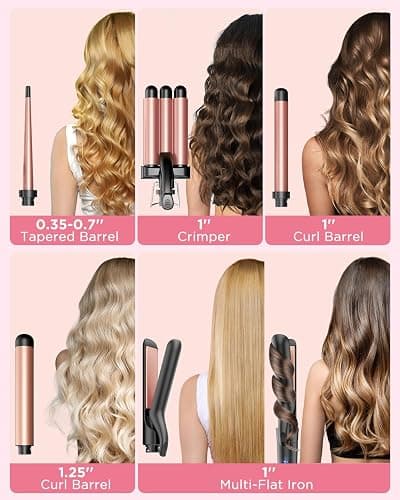 5 in 1 Wand Curling Iron-Kinked Curling Wand Set with Flat Iron Hair Straightener, 3 Barrels Hair Crimper, 3 Ceramic Curling Irons (0.35"-1.25"), 2 Temps Fast Heat Hair Waver Curler with Glove & Clip thumbnail 3