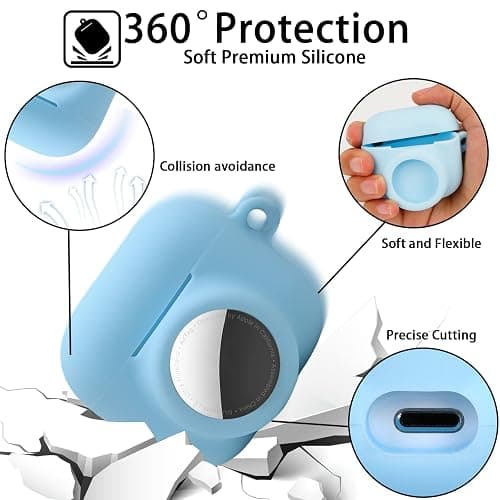 2 in 1 Protective Case Combo Set Compatible for Apple AirPods 3(2021) AirTag, GPS Tracker Holder with 2 PCS TPU Screen Protector&Keychain, Soft Silicone Anti-Lost Anti-Scratch Skin Cover(Blue) thumbnail 4