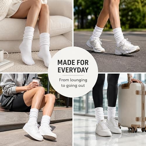 SURGETIDE 3 Pairs Slouch Socks for Women & Men, Ribbed Scrunch Crew Socks | 3-pair cotton-rich ribbed slouch socks for women and men, thick scrunch crew socks for boots, sneakers and lounging. thumbnail 8