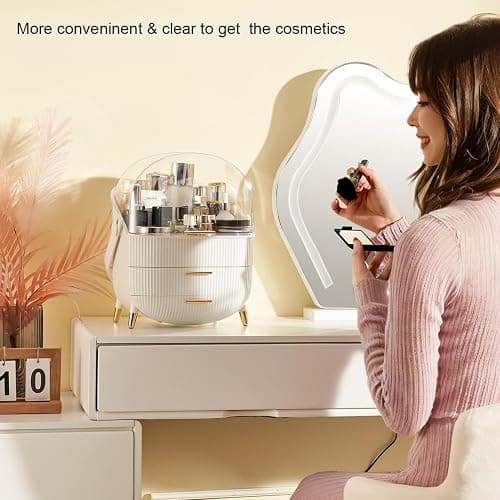 Makeup Organizer Storage Box, Cosmetics Display Case with Transparent Cover, Dust Waterproof Cosmetics Storage Box Suitable for Bathroom Countertop and Bedroom Vanity Dresser (White) thumbnail 6