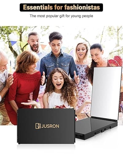 JUSRON 360 Viewing Angle Self Hair Cutting Mirror, Clear Anti-Fog HD Glass, USB Rechargeable, Easy to Use, Height Adjustable, Portable, Good Choice for Gifts - Black With Led thumbnail 8