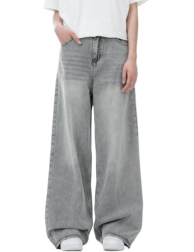 Wide Leg Jeans Men Y2k Baggy Hip Hop Grey Jeans Casual Loose Fit Skater Denim Pants Vintage Oversized Pants Streetwear thumbnail 2