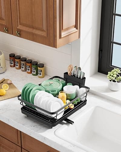 Kitsure Dish Drying Rack for Kitchen Counter, Stainless Steel Sink Organization and Storage Essentials with Cutlery Holder, Home and Appartment Decor, 12''W x 15.5''L, Black thumbnail 9