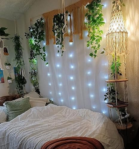 QIYIZM Boho Plug in Pendant Light Hanging Light with Plug in Cord,Dimmable Switch Hanging Lamp Macrame Lamp Shade and Plant Holder Shelf Indoor for Bohemian Decor Bedroom Corner Living Room thumbnail 6