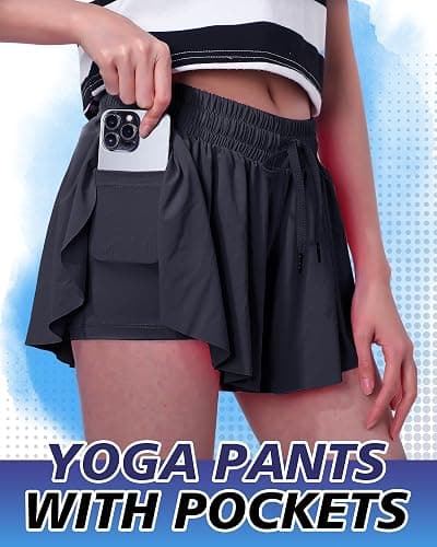 Didaey 3 Pcs Flowy Shorts for Women | 2 in 1 Butterfly Shorts with Pockets, Spandex Liner Running Shorts, Athletic Workout Womens Flowy Shorts thumbnail 2