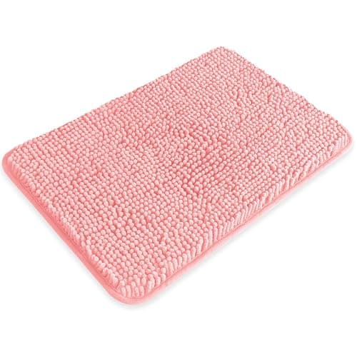 PureSwan Small Bathroom Rug 12"x18" – Washable and Absorbent Bath Mat, Non Slip, Thick Soft Chenille Bath Rugs for Bathroom, Shower, Sink, Dog mat(Pink) - Image 1