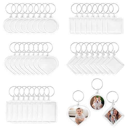 BRT Bearingshui 50pcs Pendant Picture Frame Keyrings, Clear Acrylic Photo Frame Keyring, Make Your Own Personalized Keyring Kit, Central Pendant for Kids To Assemble And Attach To Key Rings - Image 1