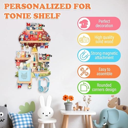 Mushroom for Tonies Box Organizer Storage Shelf Wall Mounted, Magnetic Floating Shelves for Toniebox Generation 1 & 2 Player Tonies Figures Characters, Earphones, Display Collection 30~40 Characters thumbnail 3