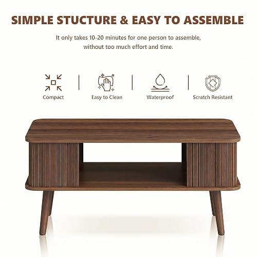 LAZZO Coffee Table with Storage Center Table for Living Room Rectangle Coffee Table with Rounded Edges,Easy Assembly, Walnut thumbnail 8